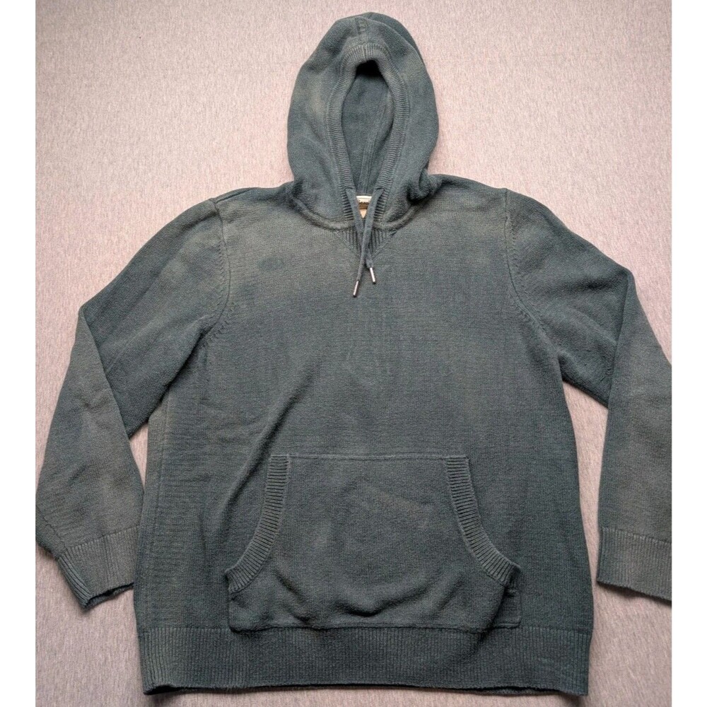 L.L. Bean Men's Hoodie Green Cotton Cashmere Knit Pullover Hooded Drawstring L